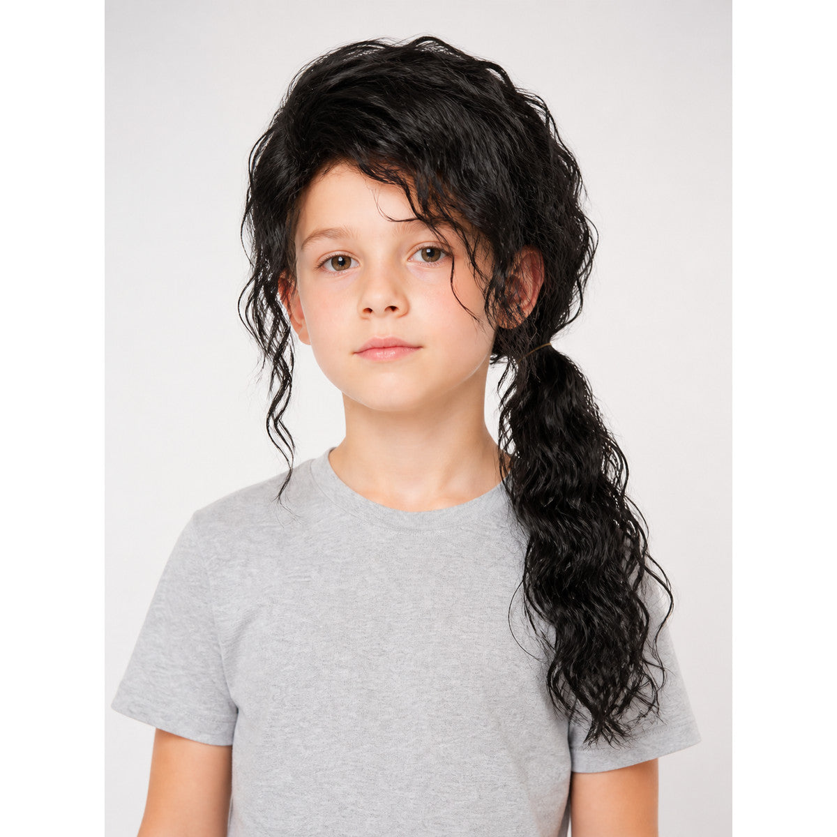 Black Long Curly Cosplay Wig with Low Ponytail main product view
