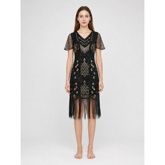 Fringe and Sequin Dress in Retro 1920s Style