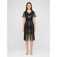 1920s Retro-Style Dress with Fringe and Sequins