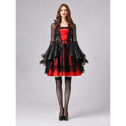 Gothic Vampire Costume: Dress, Cape, and Belt on-model view