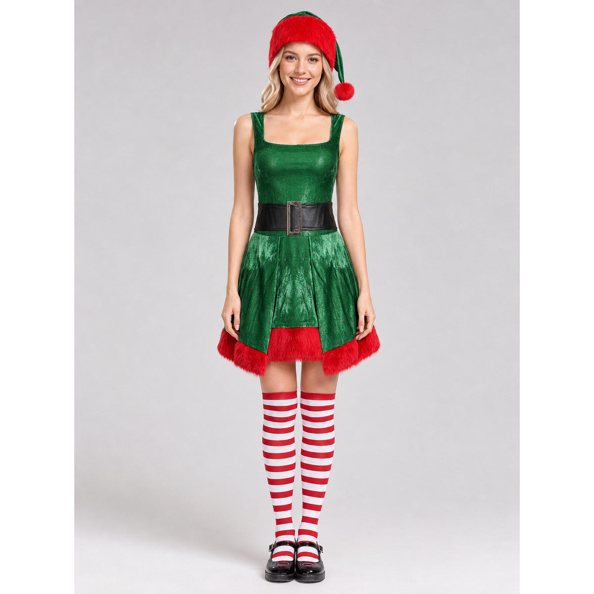 Elf costume with hat, red and green