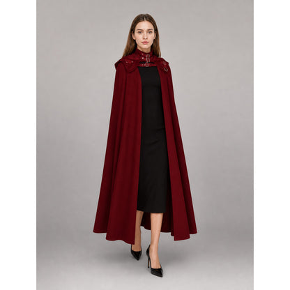 Burgundy Carnival Cloak with Hood front view