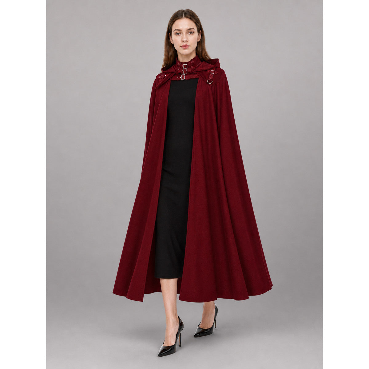 Red long hooded costume cloak