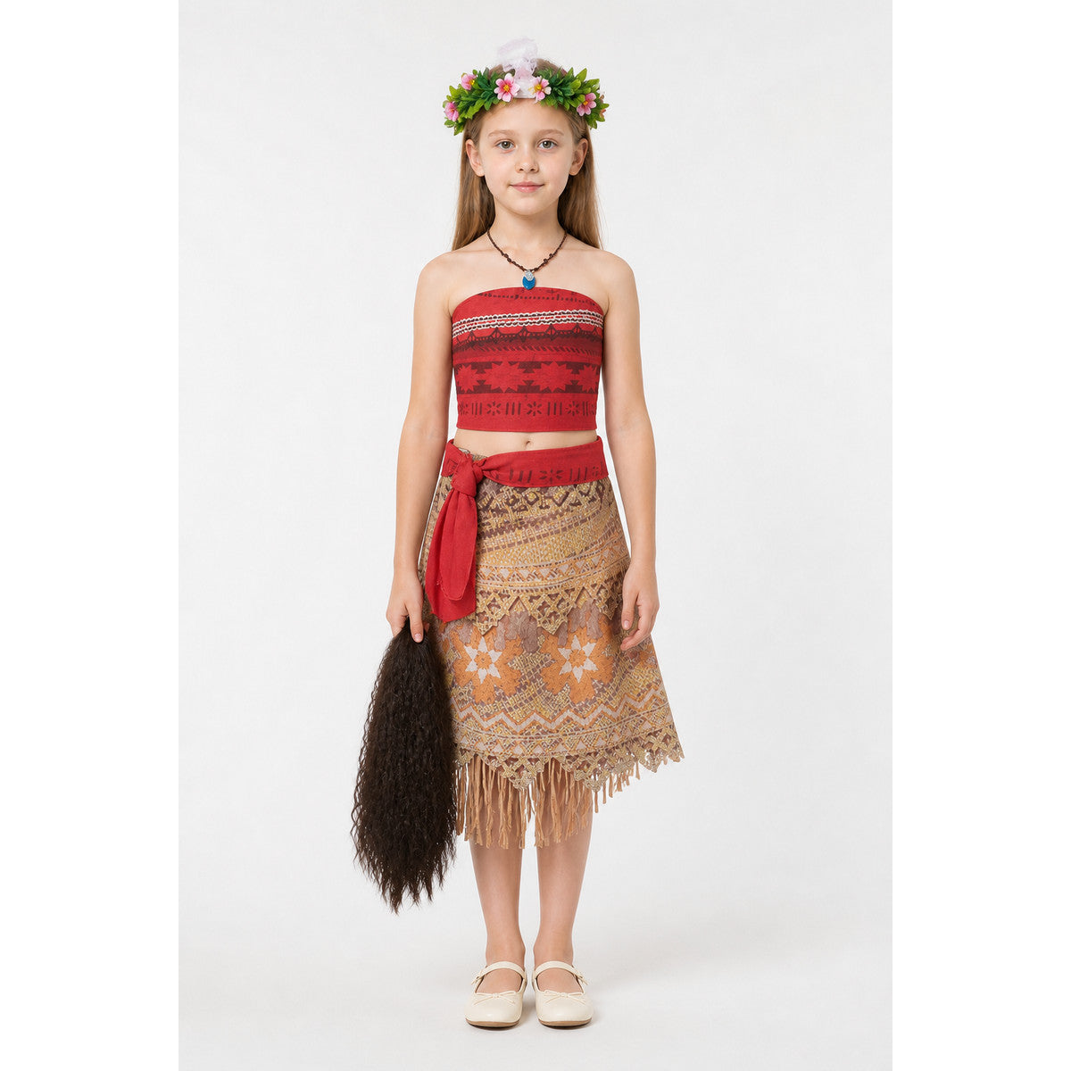 Children's Moana Carnival Costume with Wig and Necklace main product view