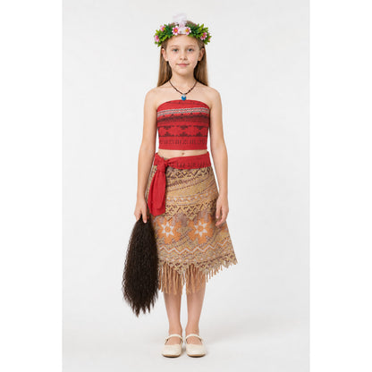 Children's Moana Carnival Costume with Wig and Necklace main product view