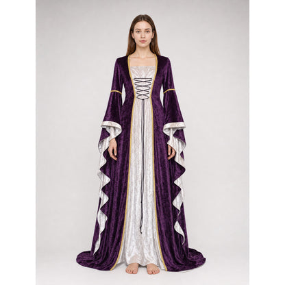 Medieval-Style Dress with Flared Sleeves on-model view