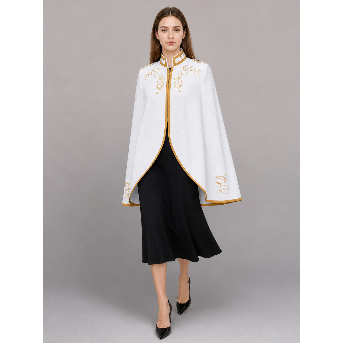 White carnival jacket with gold trim front view