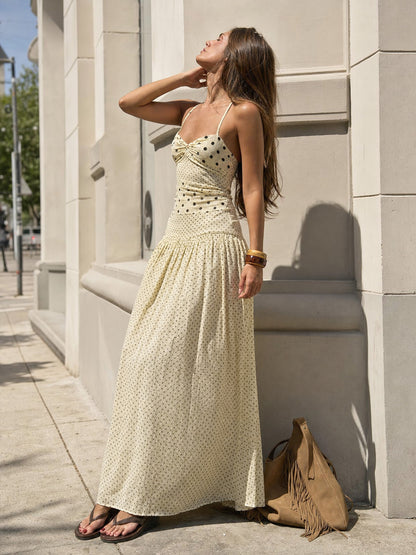 Women's Long Polka-Dot Dress with Thin Straps main product view