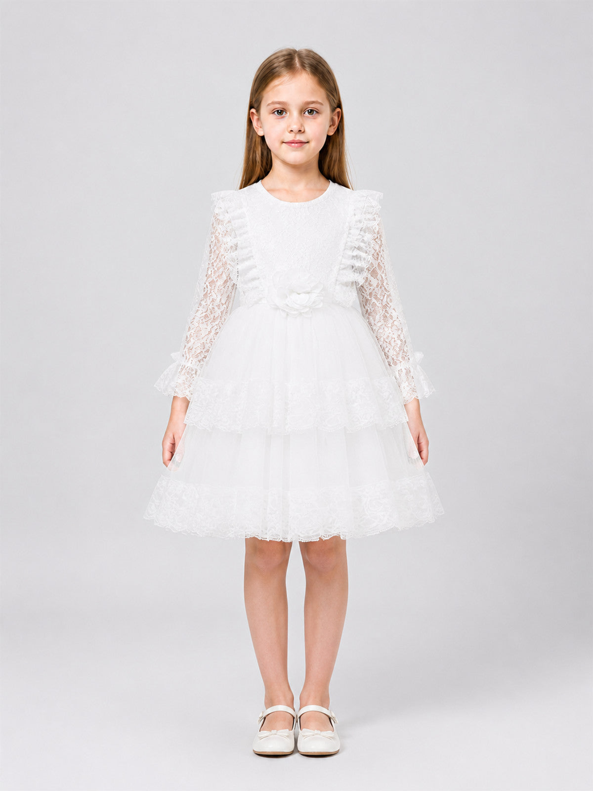 Girls' Lace Tulle Dress with a Full Skirt
