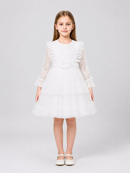 Girls' Lace Tulle Dress with a Full Skirt