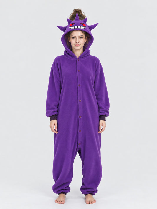 Purple Hooded Pajama Jumpsuit with Spikes