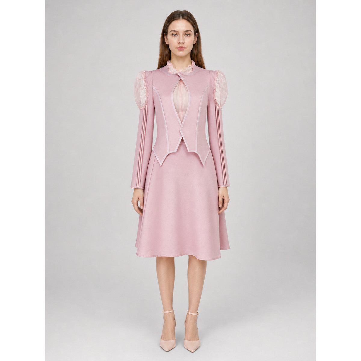 Glinda Cosplay Costume, Pink Dress with Puff Sleeves