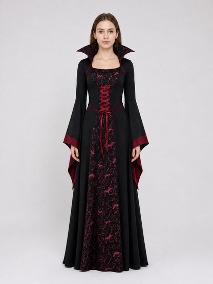 Black Carnival Dress with Burgundy Pattern on-model view