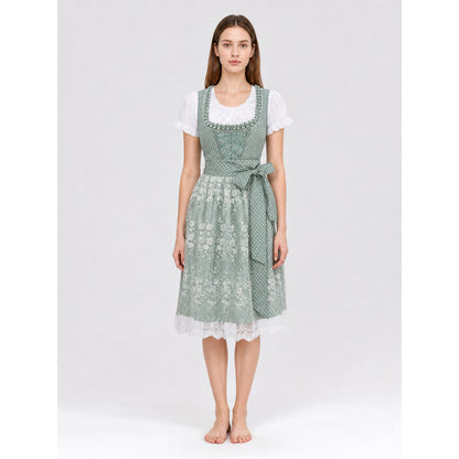 Lace and Lace-Up Dirndl Dress, Green