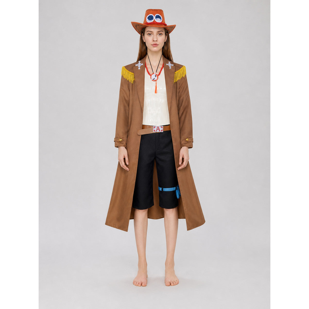 Ace One Piece Cosplay Costume with Coat and Accessories on-model view