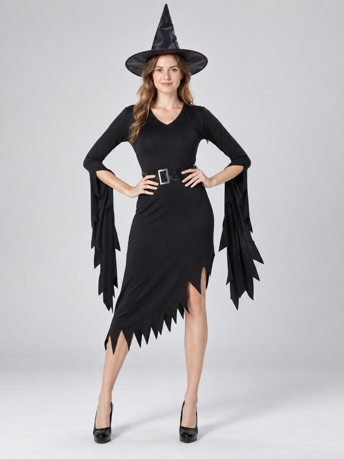 Witch Costume: Black Dress, Belt, Hat