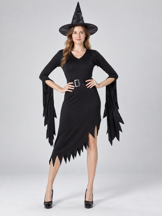 Witch Costume: Black Dress, Belt, Hat