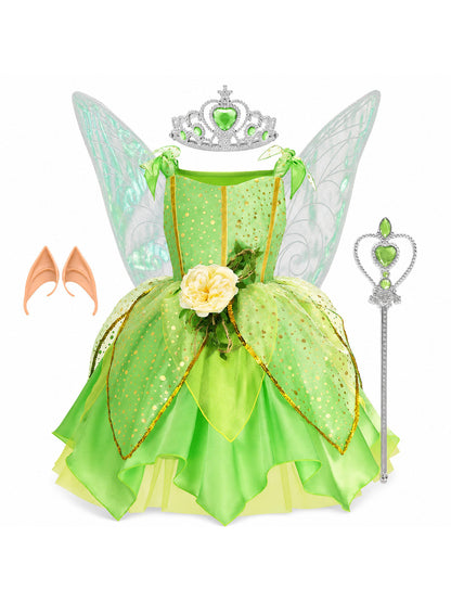 Girls' Green Forest Princess Dresses Fairy Elf Skirt Summer Glitter Mesh main product view