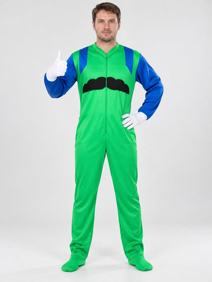 Super Mario costume with mustache and gloves