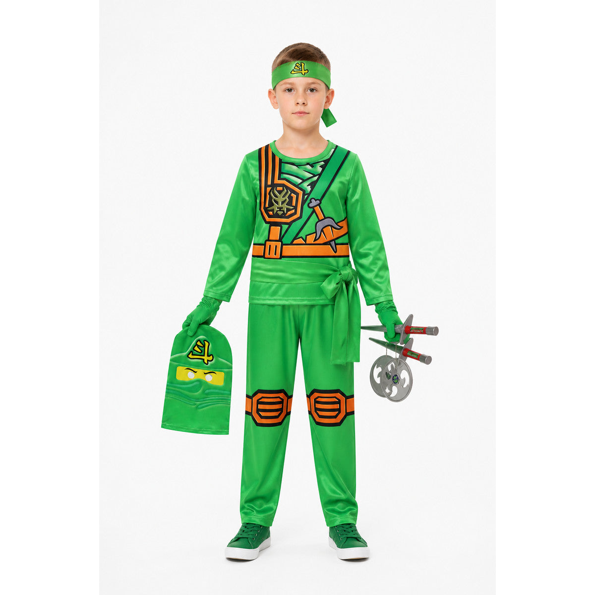 Green Ninja Costume with Mask and Gloves main product view