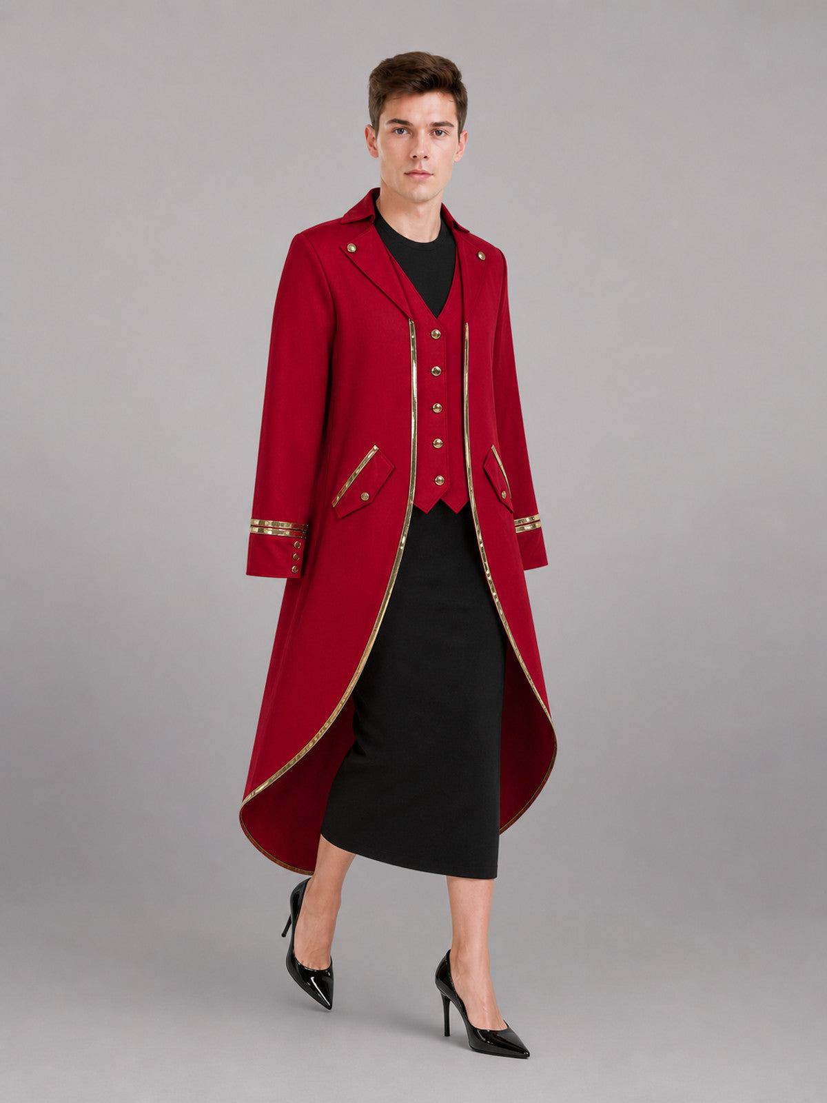 Red Carnival Cloak with Gold Trim front view