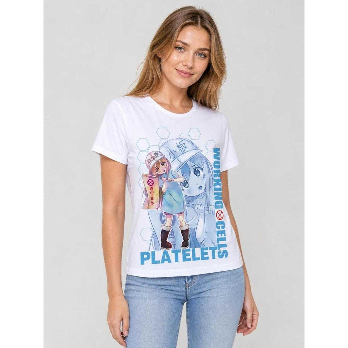 White T-shirt with an anime print for cosplay