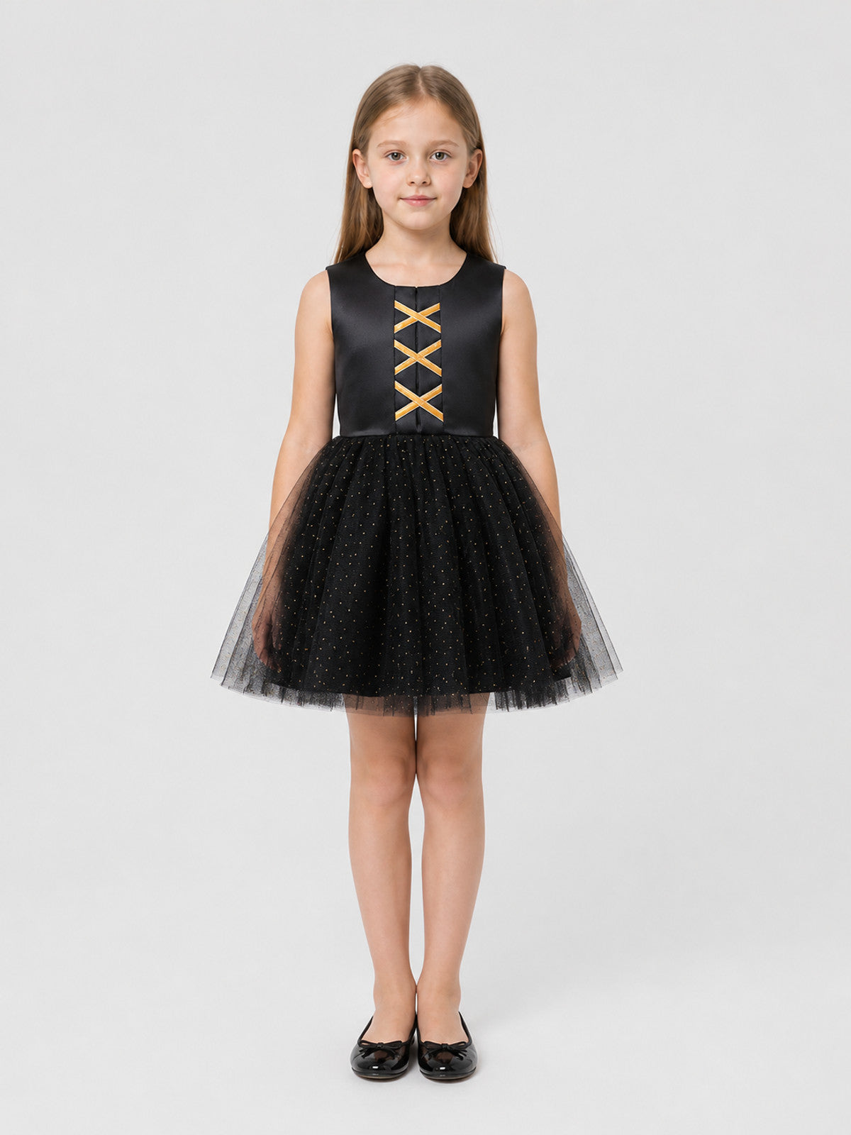 Children's Tutu Dress with Pumpkin and Bat Print on-model view