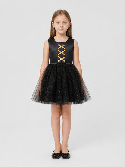 Children's Tutu Dress with Pumpkin and Bat Print on-model view