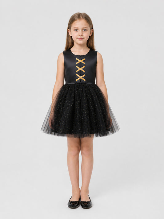 Children's Tutu Dress with Pumpkin and Bat Print on-model view
