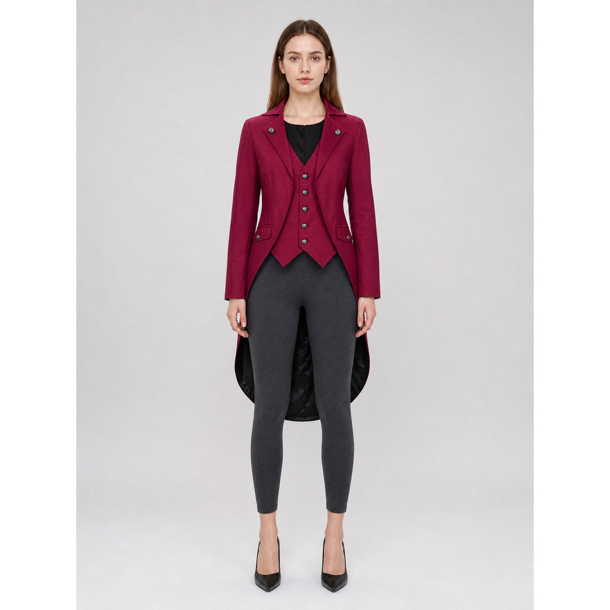 Burgundy and Black Tailcoat Jacket, Retro Cosplay