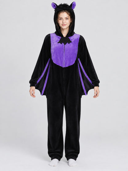 Bat Pajama Jumpsuit with Ears and Wing Details