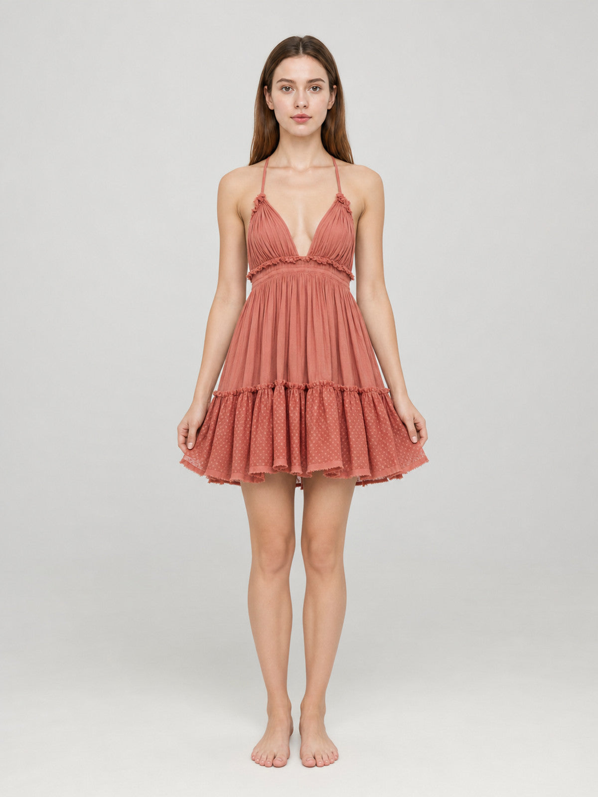 Cotton Boho-Style Sundress with an Open Back front view