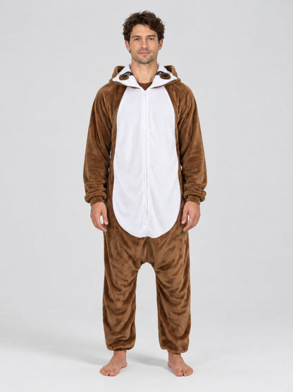 Kigurumi pajama with hood and voluminous ears, brown