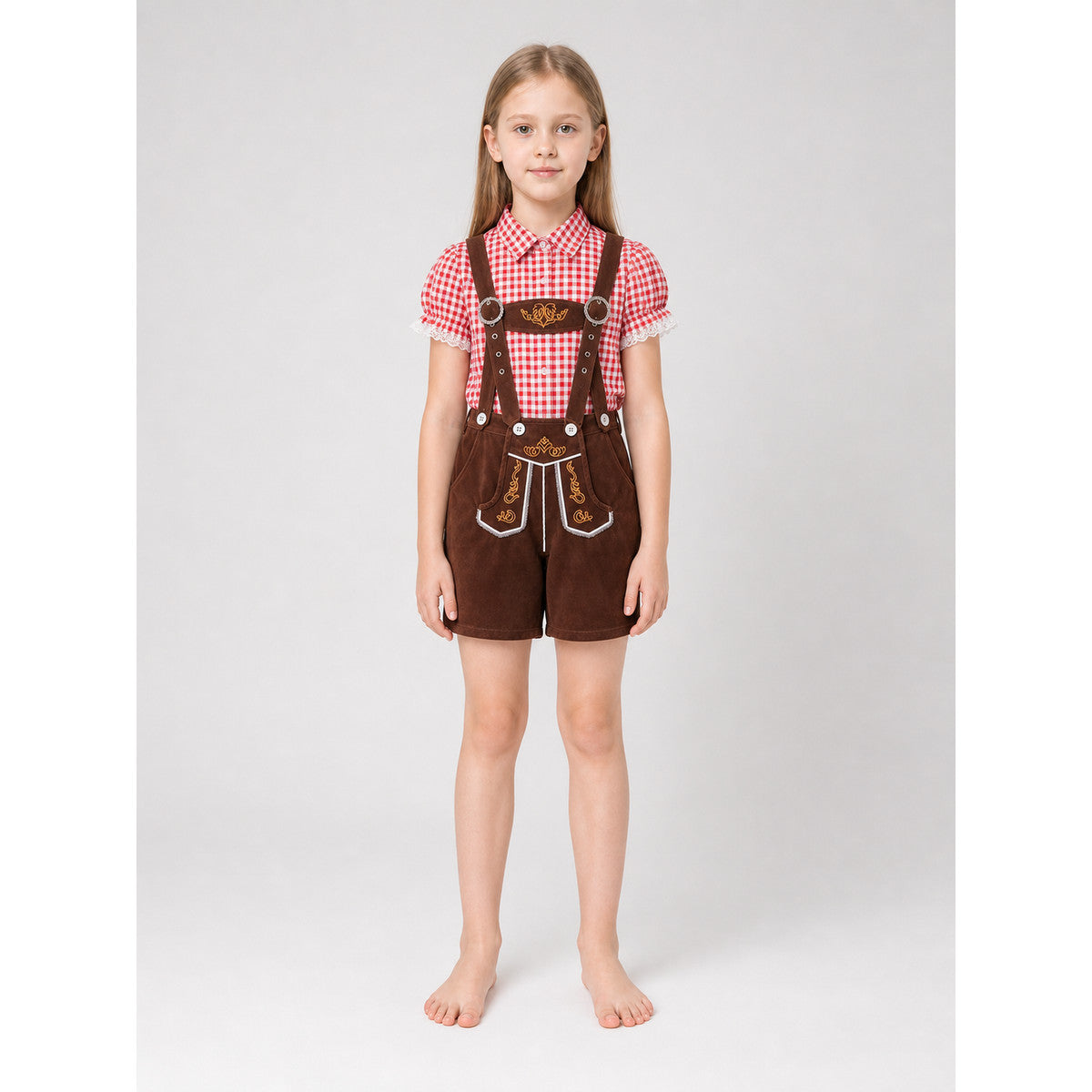 Folk-Style Costume: Plaid Shirt and Shorts on-model view