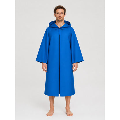Blue Long Hooded Cloak for Halloween and Cosplay on-model view