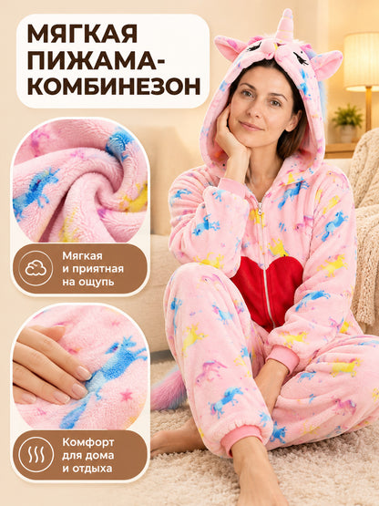 Pink Hooded Pajama Jumpsuit with Ears