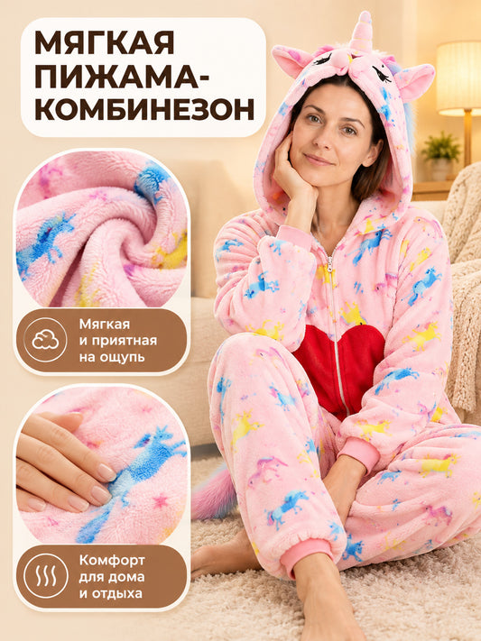 Pink Hooded Pajama Jumpsuit with Ears