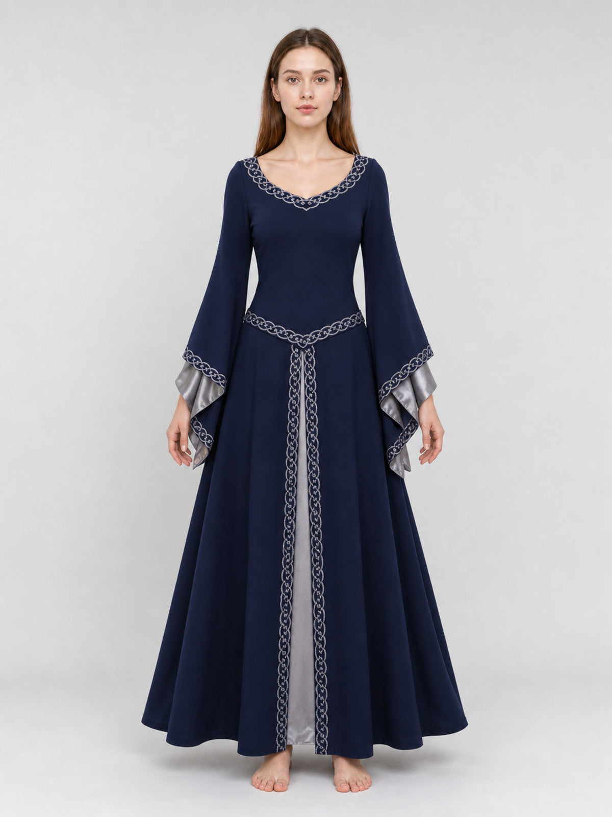 Long-Sleeve Medieval-Style Maxi Dress front view