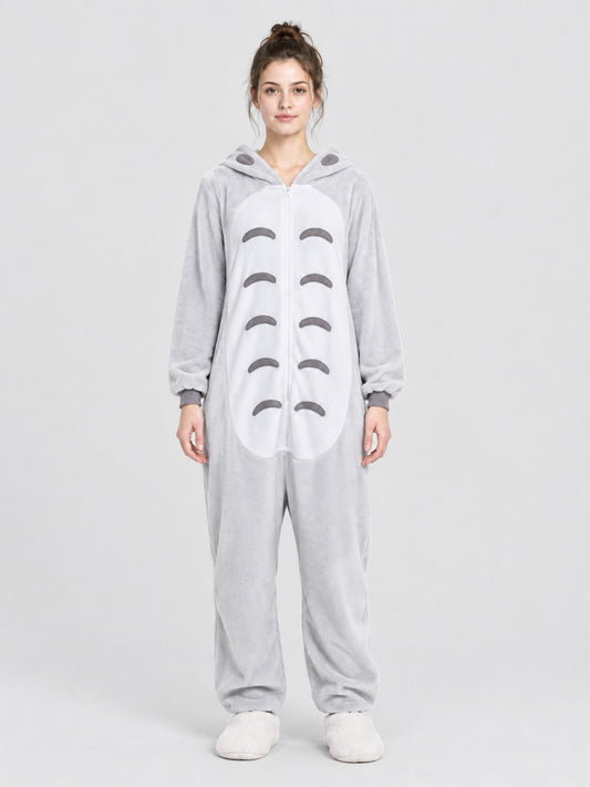 Fleece Hooded Zip One-Piece Pajamas