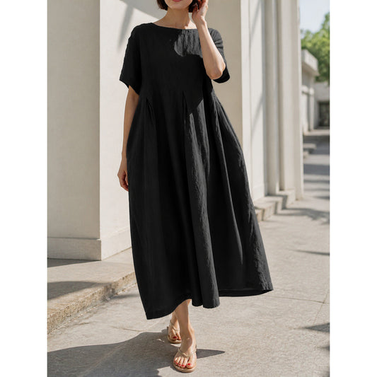 Women's Black Dress with a Round Neckline and A-Line Silhouette