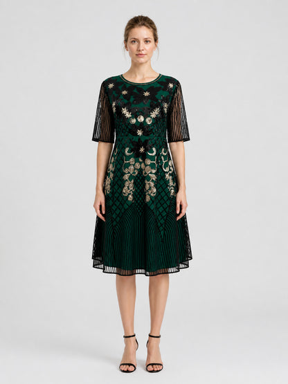 1920s-Style Sequin Dress with 3/4 Sleeves on-model view