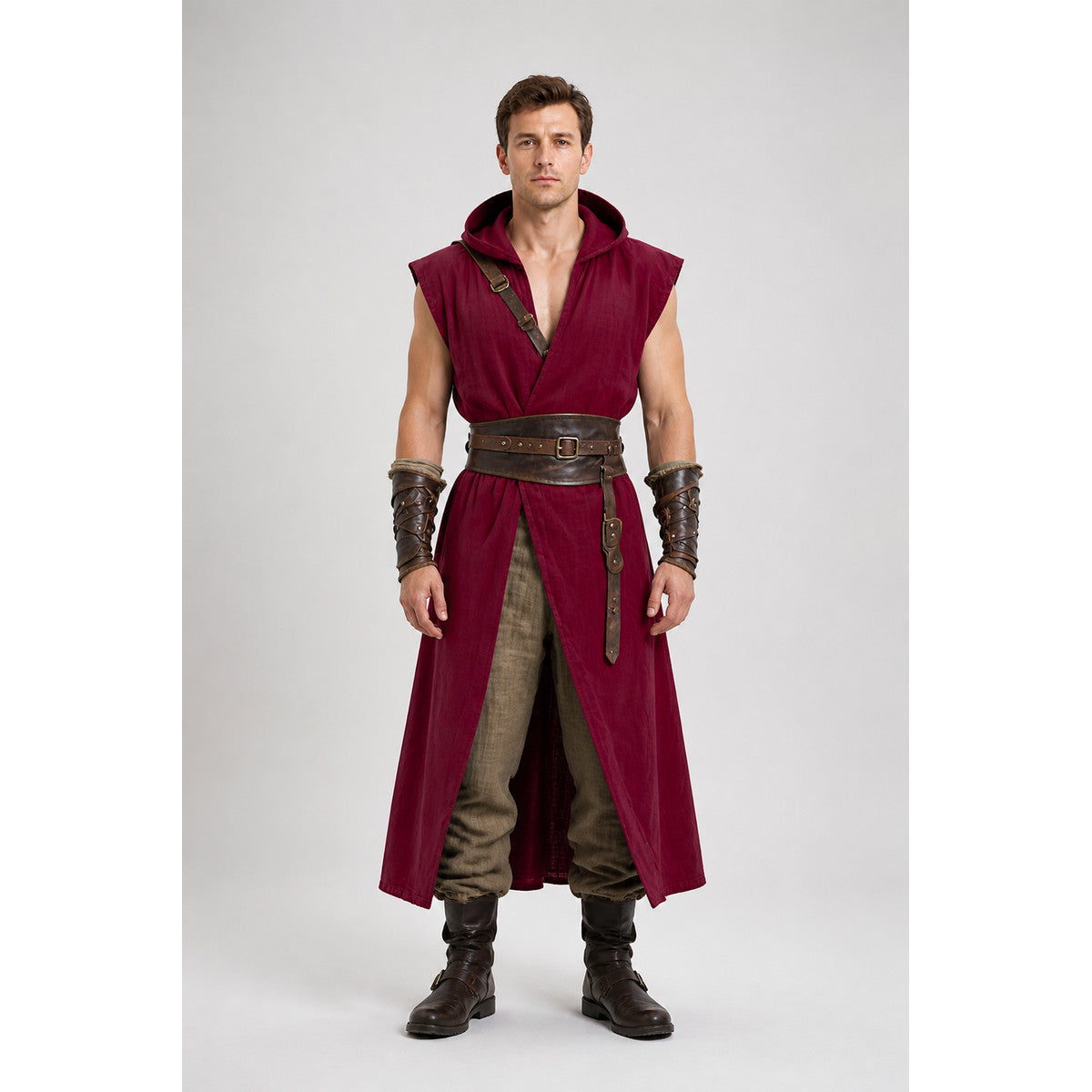 Long Hooded Sleeveless Red Cloak main product view
