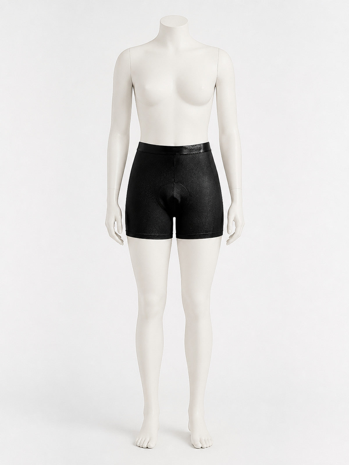 Black High-Waist Fitted Short Cycling Shorts with Wide Waistband and Front Panel