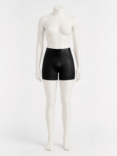 Black High-Waist Fitted Short Cycling Shorts with Wide Waistband and Front Panel