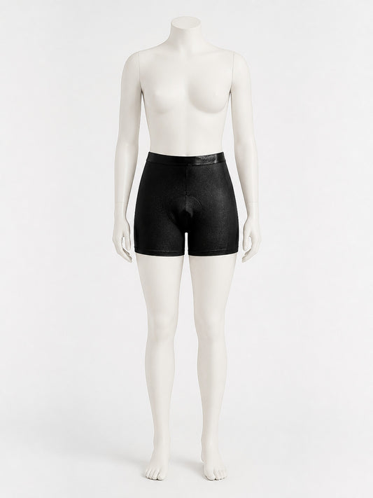 Black High-Waist Fitted Short Cycling Shorts with Wide Waistband and Front Panel