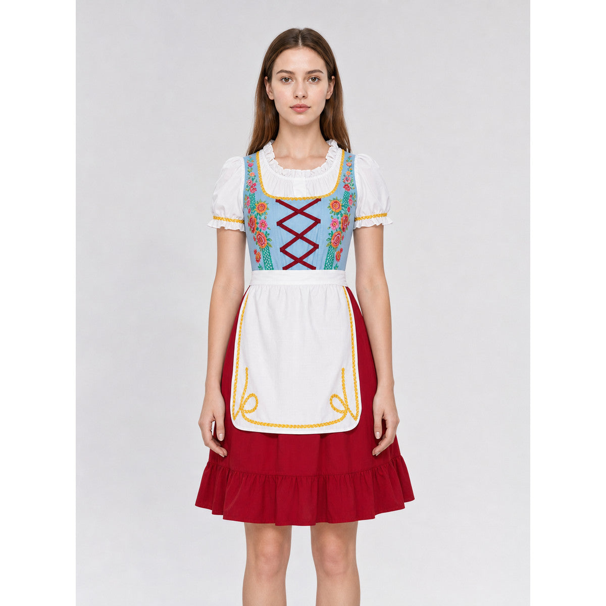 Oktoberfest-Style Folk Costume with Apron front view