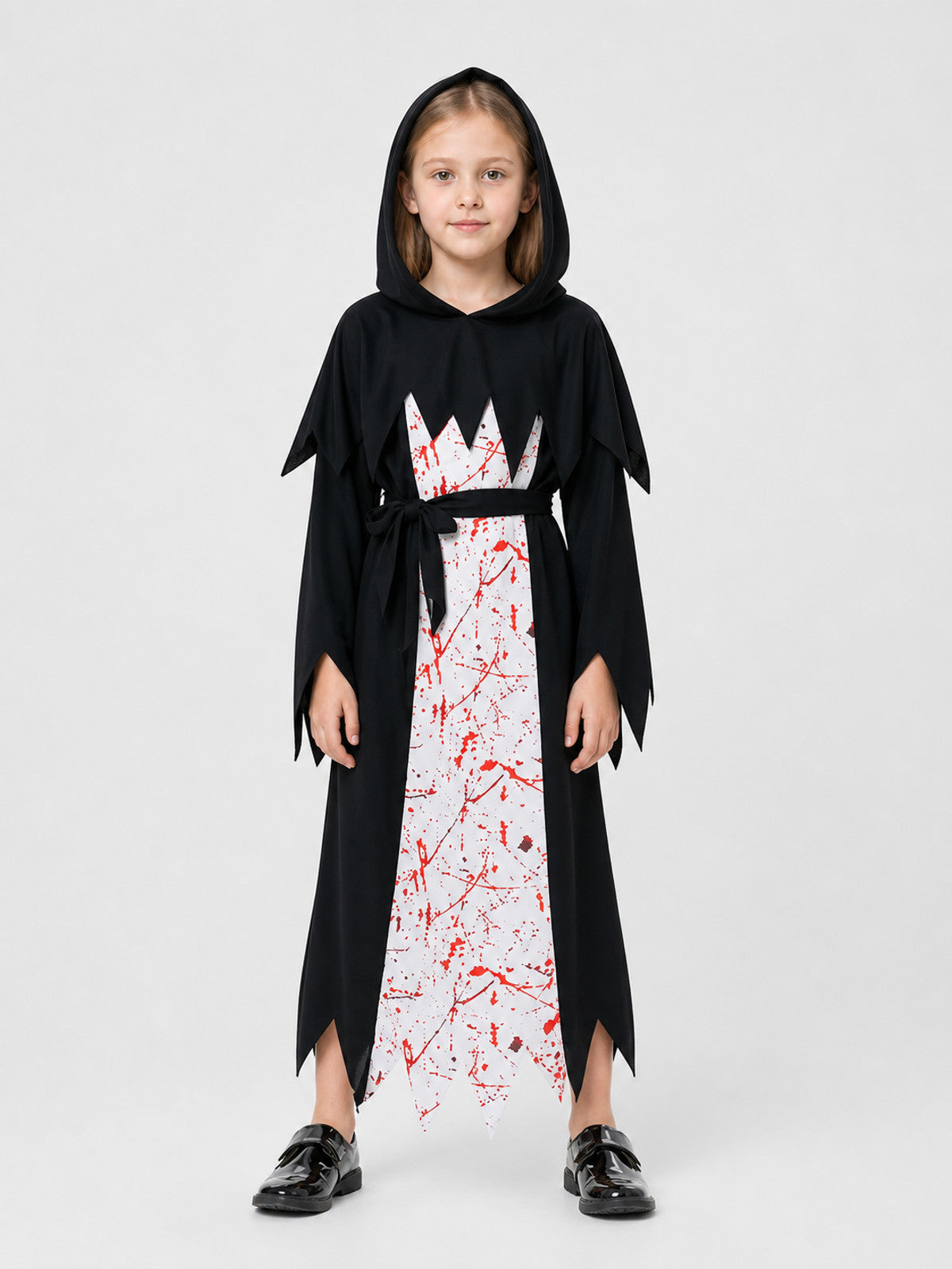 Hooded Grim Reaper Cosplay Costume for Halloween on-model view
