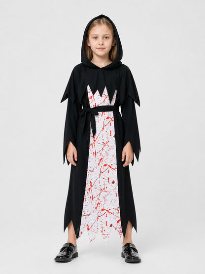 Hooded Grim Reaper Cosplay Costume for Halloween on-model view