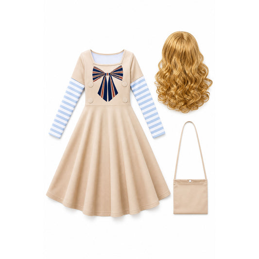 Children's carnival costume with wig and handbag
