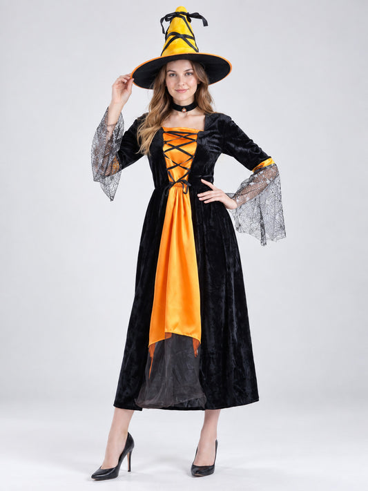 Witch Halloween Costume: Black Dress, Hat, Choker